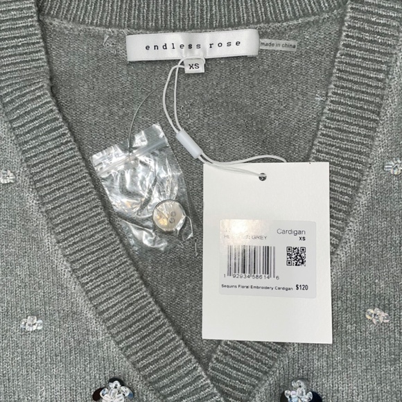LAST CHANCE NWT Endless Rose Sequin Beaded Cardigan Grey XS - Picture 5 of 6